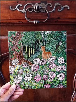 Une Biche au milieu des roses